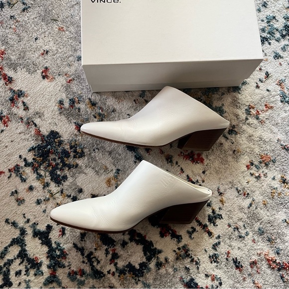 Vince Vigo Leather Pointed Toe Mules in Optic White - Picture 5 of 7
